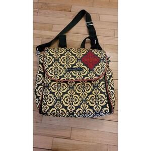 Petunia Pickle Bottom Diaper Bag Tote Damask Print Red Embroidery Convertible